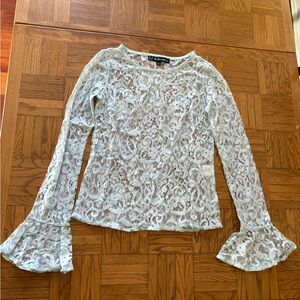 For Love And Lemons Light Blue Lace Bell Sleeve Blouse